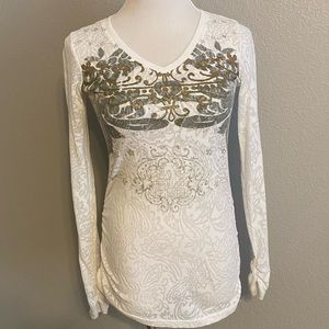 CAbi White Burnout Long Sleeve T